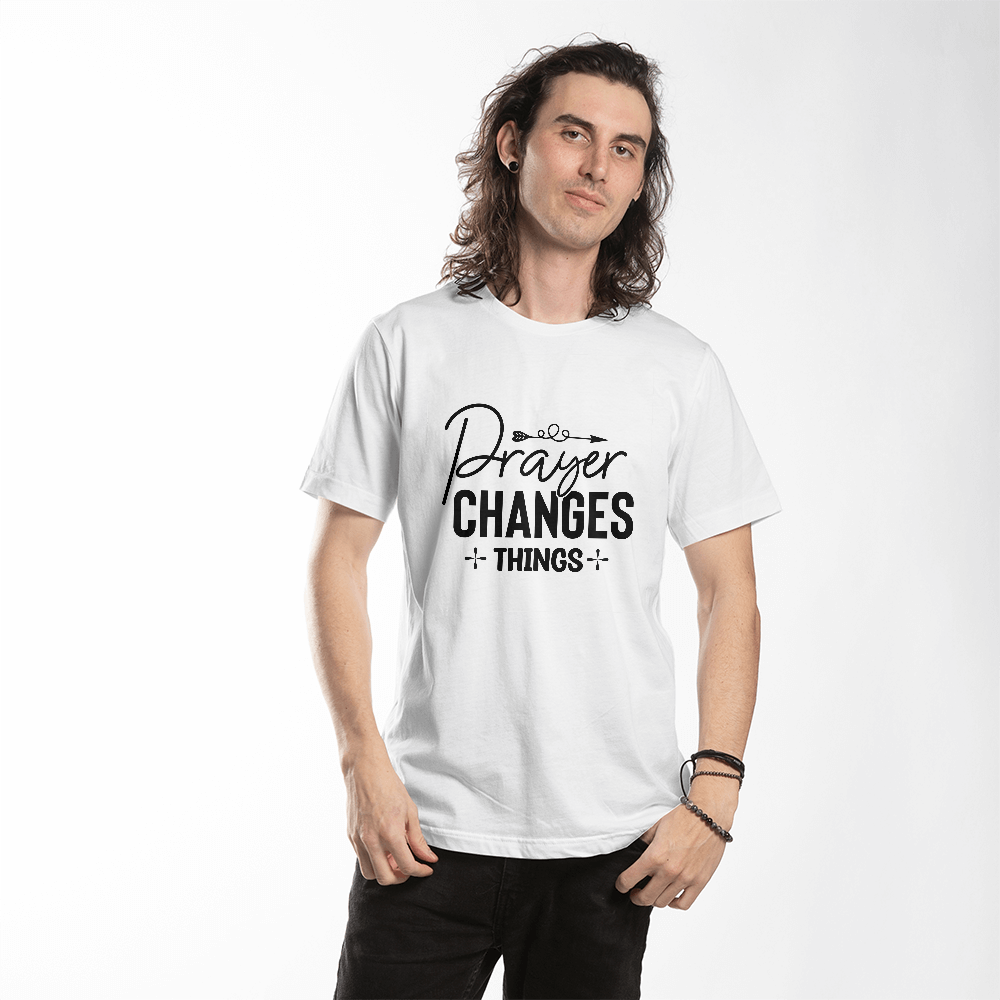 Prayer changes things, Bella + Canvas 3001 Unisex T-Shirt Front Print