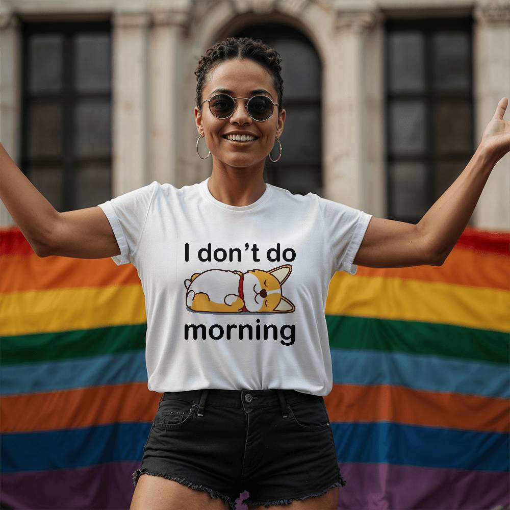 I Don't do morning, Cats, Bella + Canvas 3001 Unisex T-Shirt Front Print