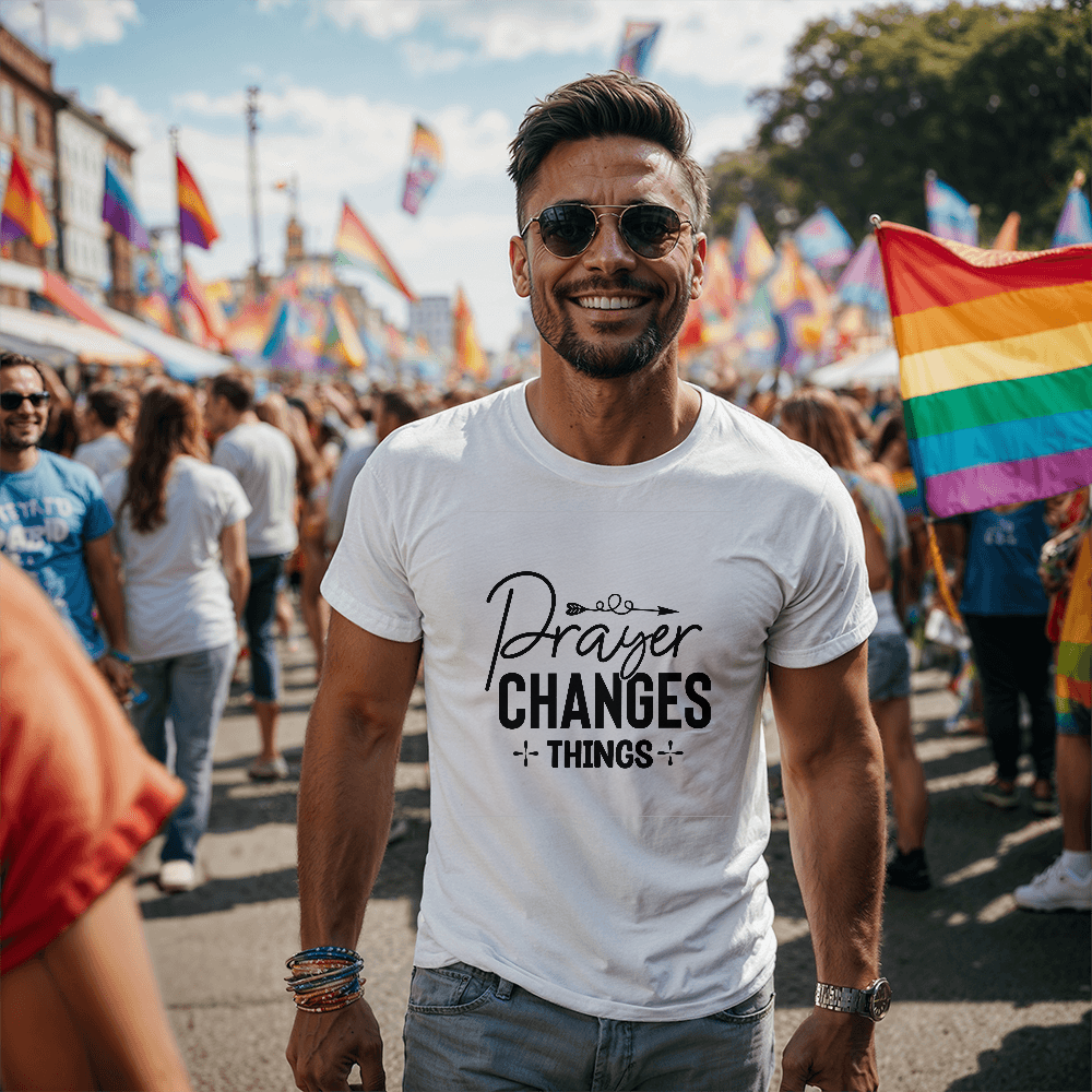 Prayer changes things, Bella + Canvas 3001 Unisex T-Shirt Front Print