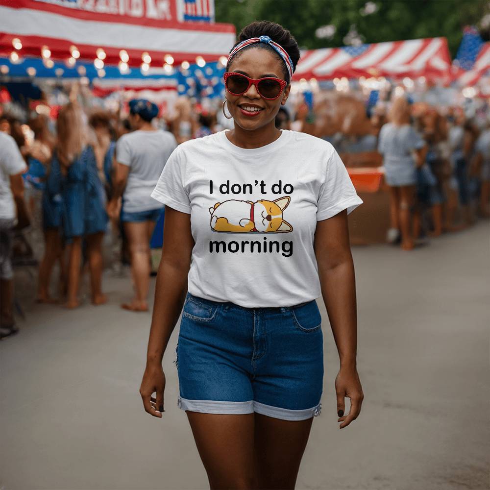I Don't do morning, Cats, Bella + Canvas 3001 Unisex T-Shirt Front Print