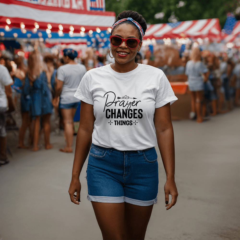 Prayer changes things, Bella + Canvas 3001 Unisex T-Shirt Front Print