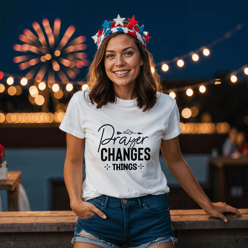 Prayer changes things, Bella + Canvas 3001 Unisex T-Shirt Front Print