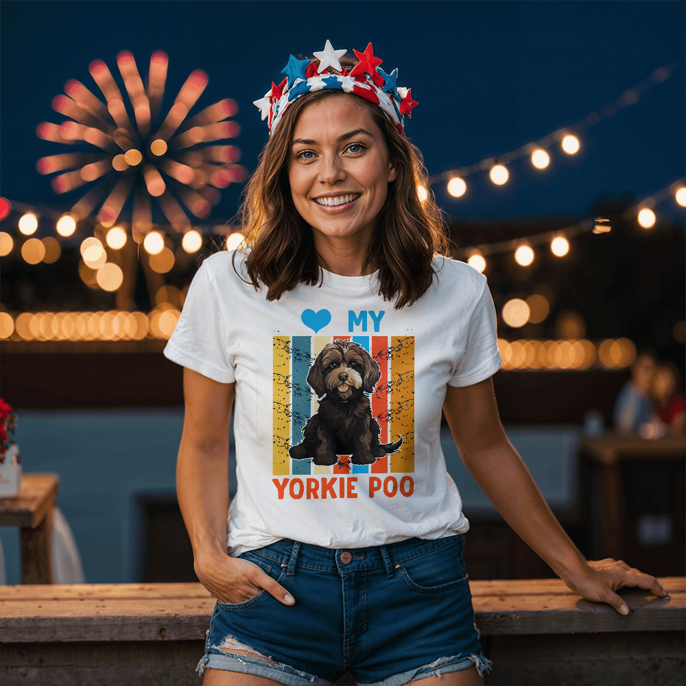 Love My Yorkie Poo, Bella + Canvas 3001 Unisex T-Shirt Front Print