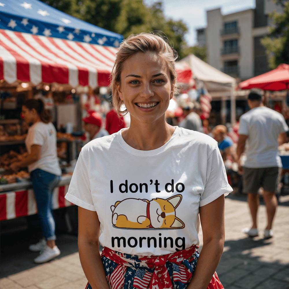 I Don't do morning, Cats, Bella + Canvas 3001 Unisex T-Shirt Front Print