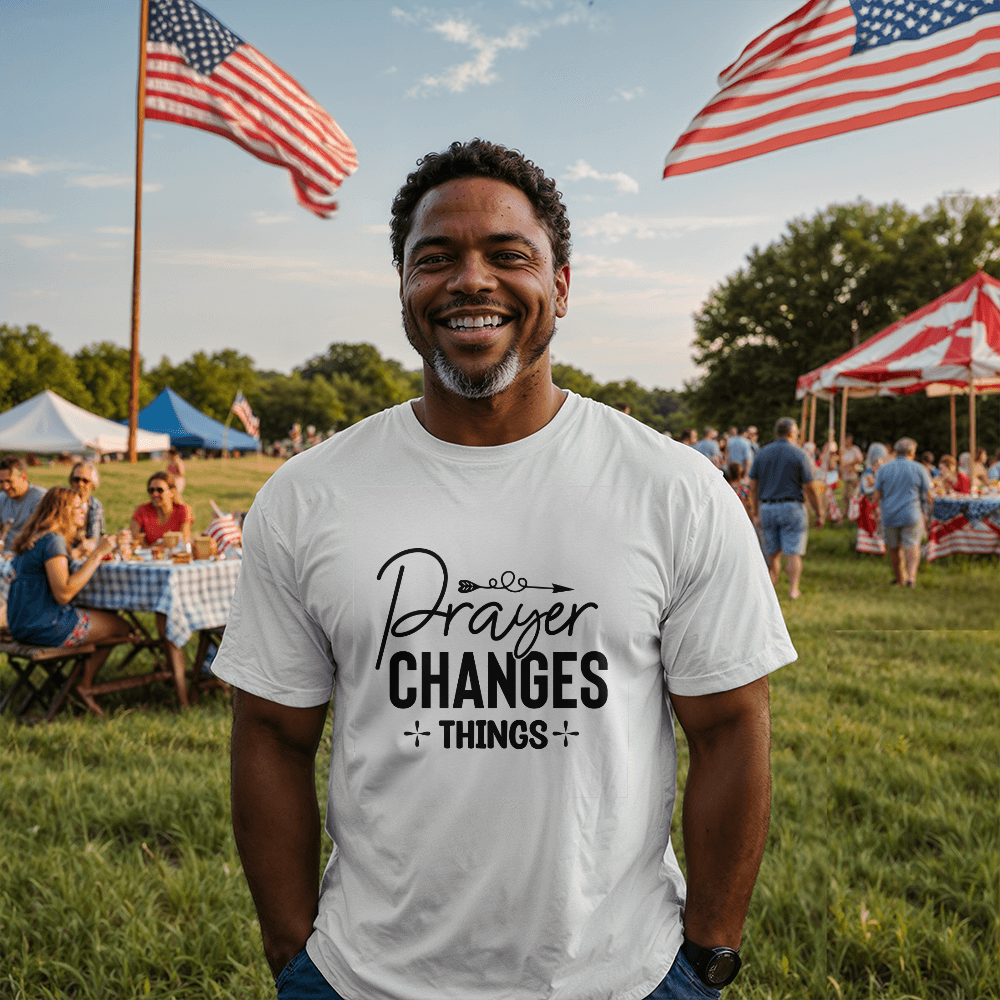 Prayer changes things, Bella + Canvas 3001 Unisex T-Shirt Front Print