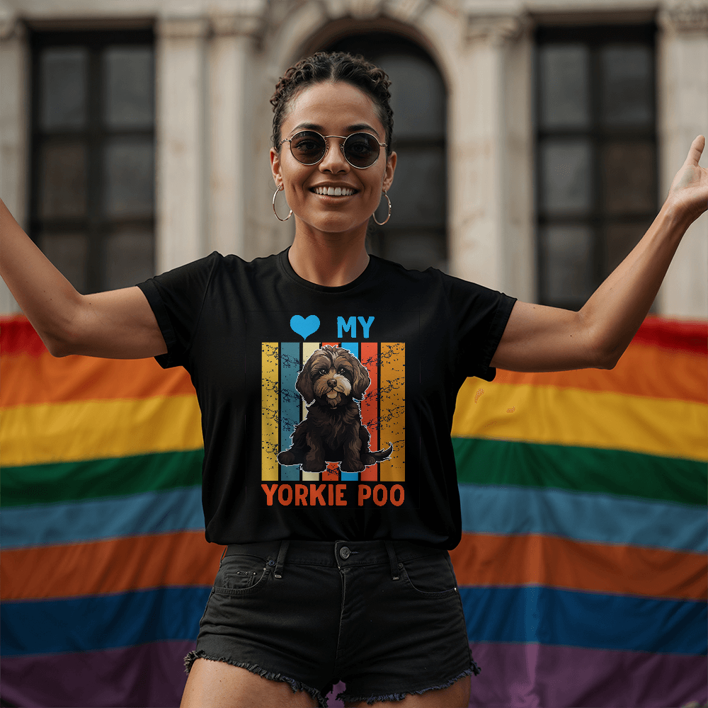 Love My Yorkie Poo, Bella + Canvas 3001 Unisex T-Shirt Front Print