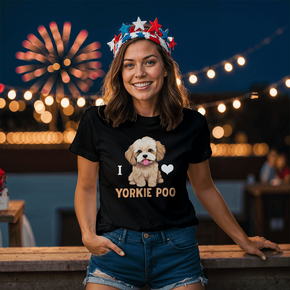 I Love Yorkie Poo, Bella + Canvas 3001 Unisex T-Shirt Front Print