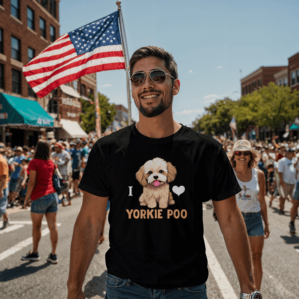 I Love Yorkie Poo, Bella + Canvas 3001 Unisex T-Shirt Front Print