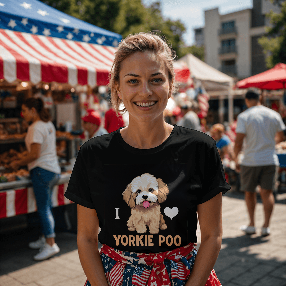 I Love Yorkie Poo, Bella + Canvas 3001 Unisex T-Shirt Front Print
