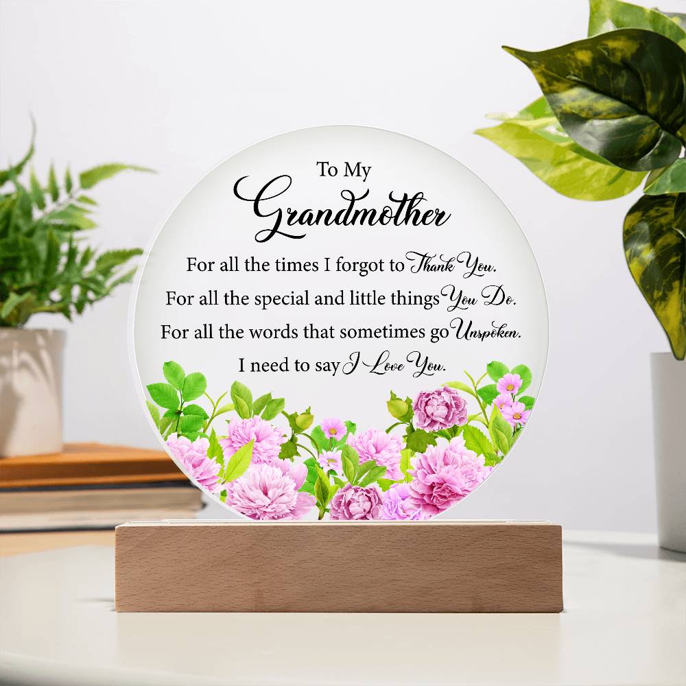 Acrylic Circle Plaque, To My Grandmother