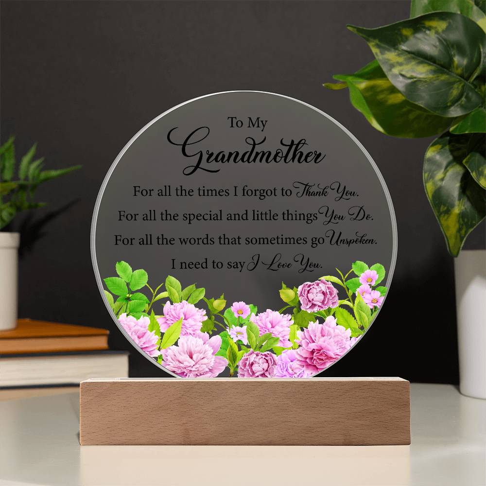 Acrylic Circle Plaque, To My Grandmother