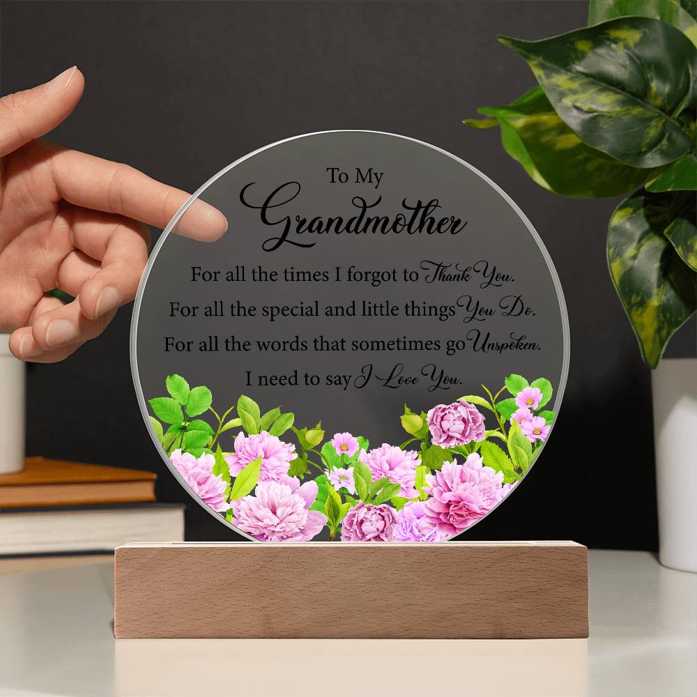 Acrylic Circle Plaque, To My Grandmother