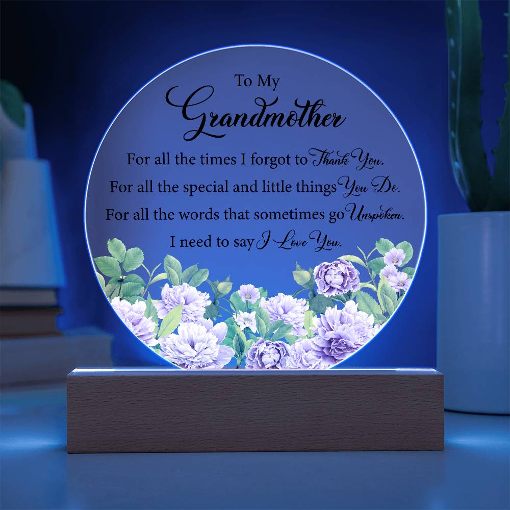 Acrylic Circle Plaque, To My Grandmother