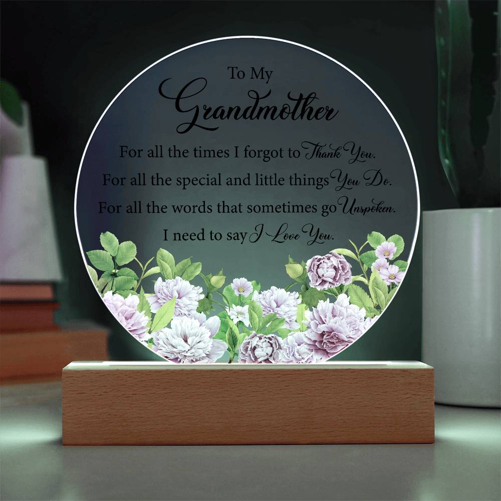 Acrylic Circle Plaque, To My Grandmother