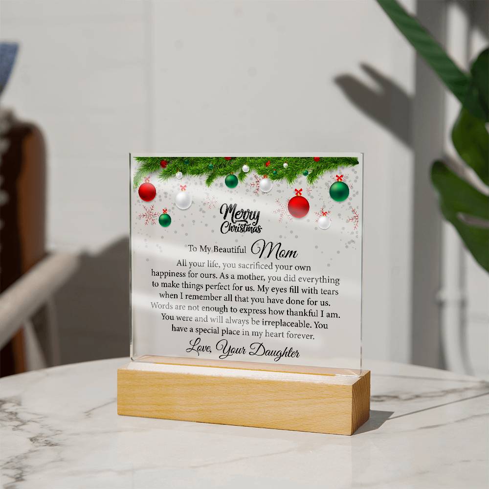 beautiful mom, merry christmas printed square acrylic plaque