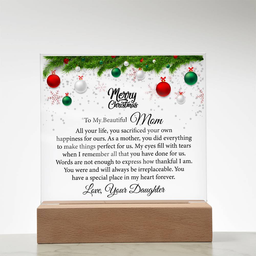 beautiful mom, merry christmas printed square acrylic plaque