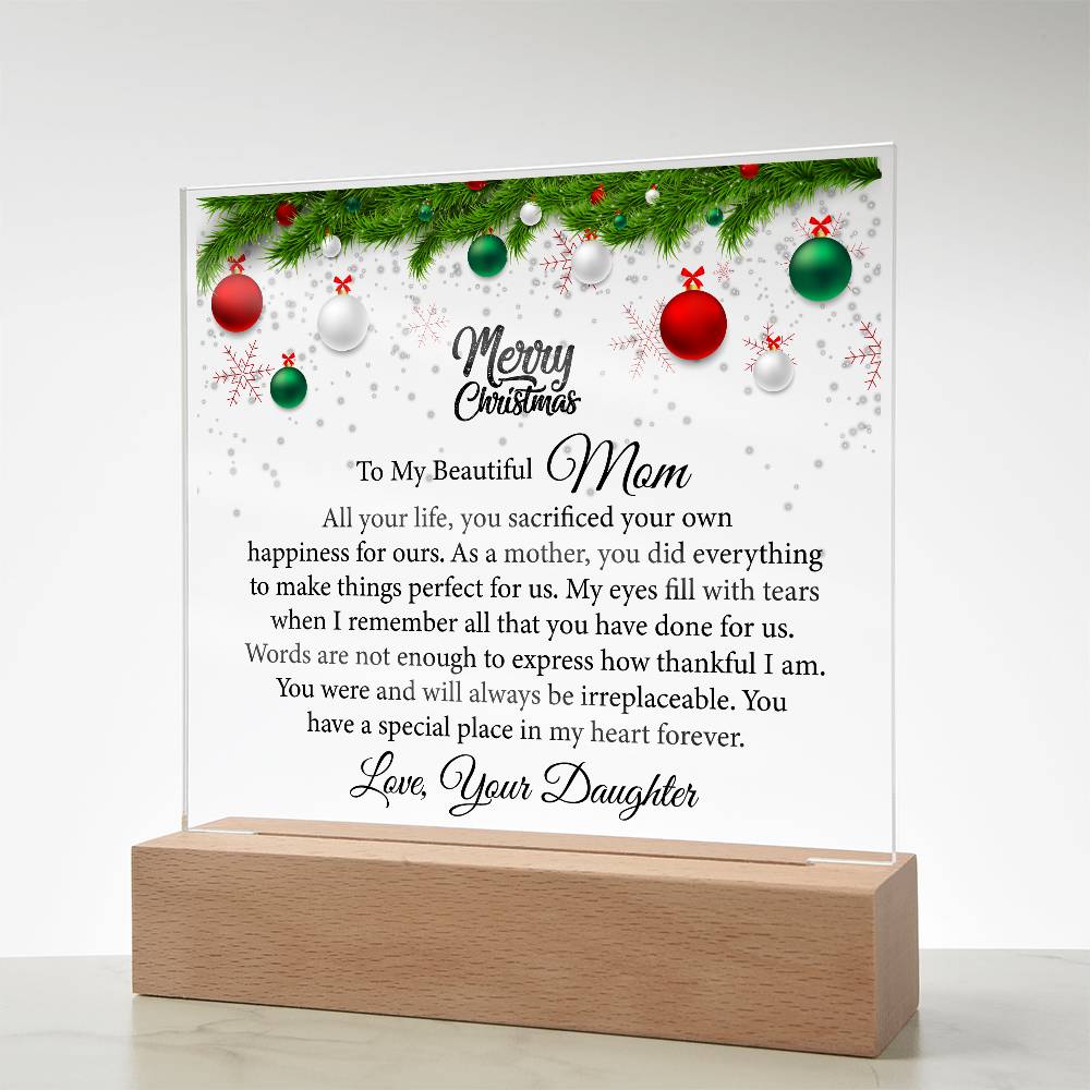 beautiful mom, merry christmas printed square acrylic plaque