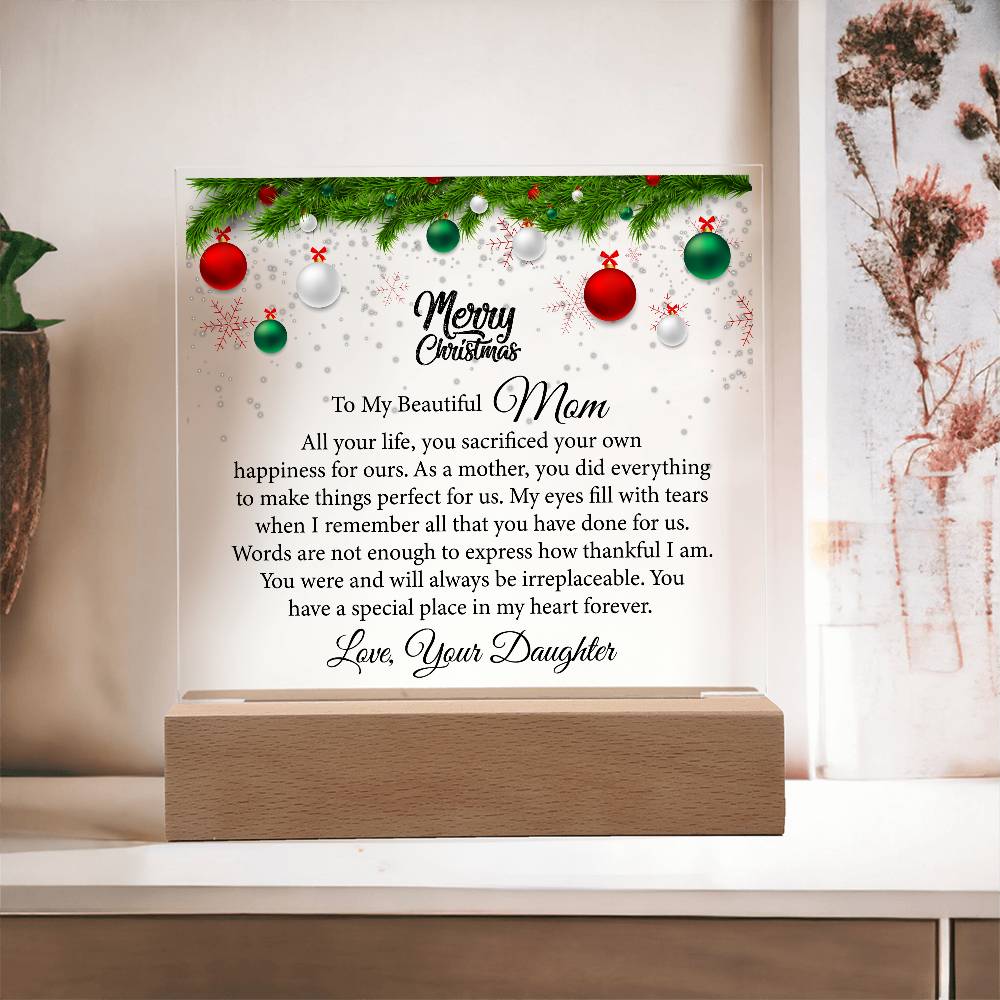 beautiful mom, merry christmas printed square acrylic plaque