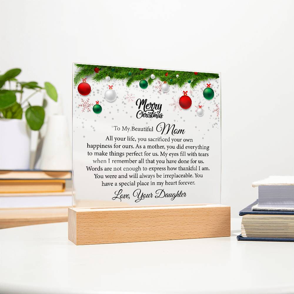 beautiful mom, merry christmas printed square acrylic plaque