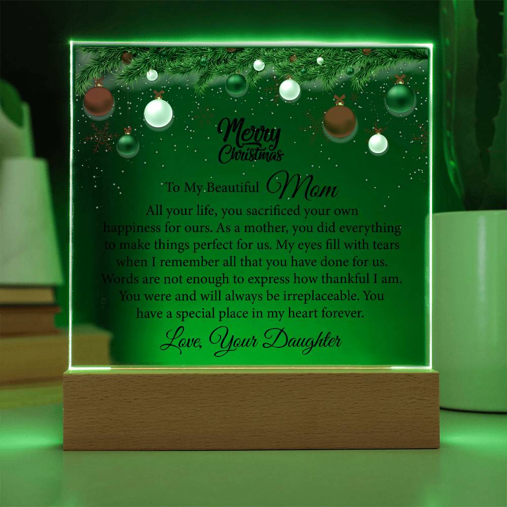 beautiful mom, merry christmas printed square acrylic plaque