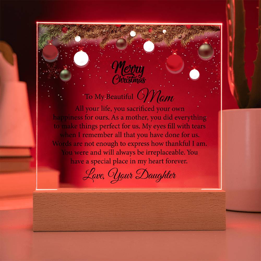 beautiful mom, merry christmas printed square acrylic plaque