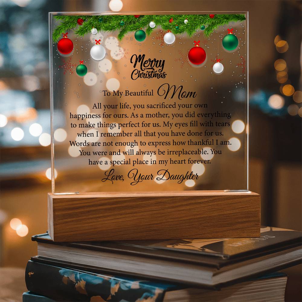 beautiful mom, merry christmas printed square acrylic plaque