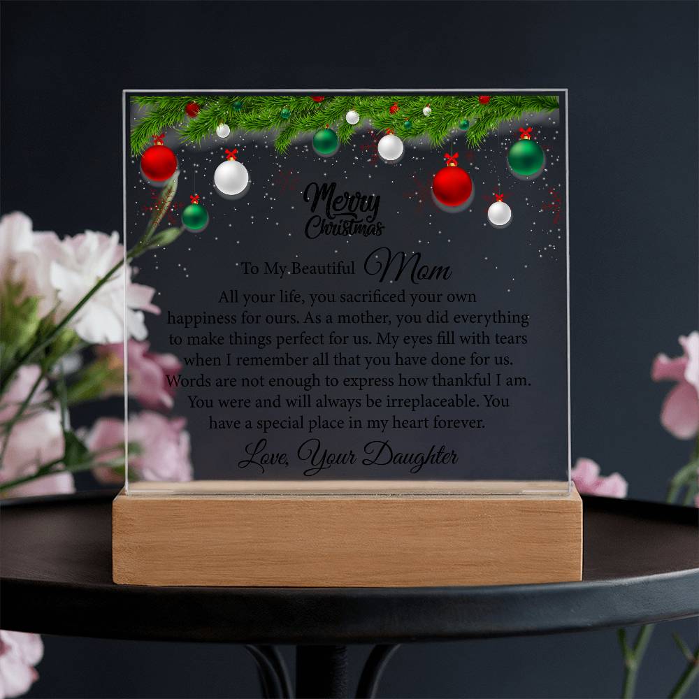 beautiful mom, merry christmas printed square acrylic plaque