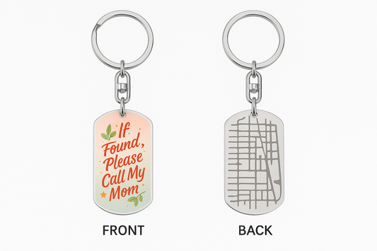 Engraved Dog Tag Key Chain With Map