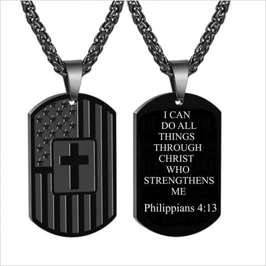 Dog Tag Necklace With Message and A Cross